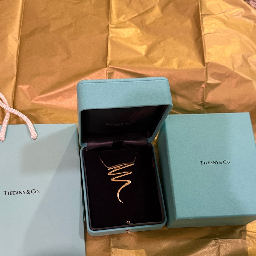 RARE VINTAGE TIFFANY & CO. 18K SOLID GOLD PALOMA PICASSO SCRIBBLE PENDANT+CHAIN!